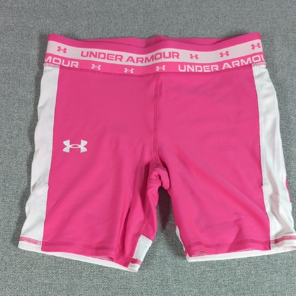 Under Armour Girl's Athletic Shorts in Pink and White